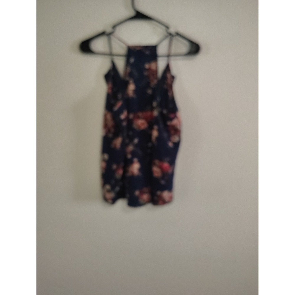Sweet Wanderer Navy Blue Floral Ruffle V-Neck Racerback Cami Tank Top Large - Picture 3 of 3